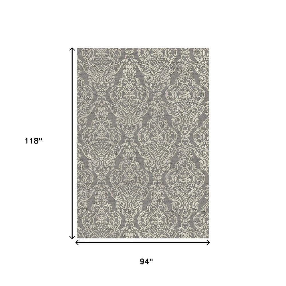5' X 8' Gray and Beige Damask Area Rug