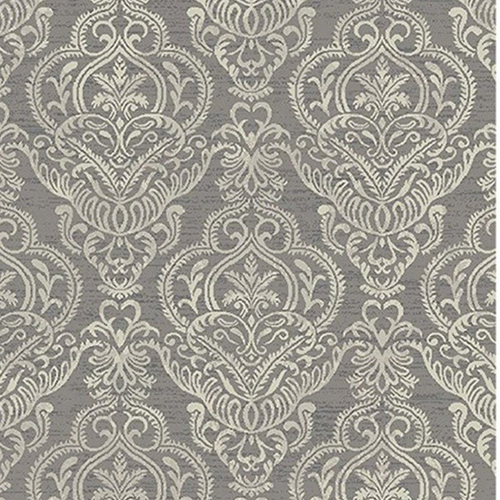 5' X 8' Gray and Beige Damask Area Rug
