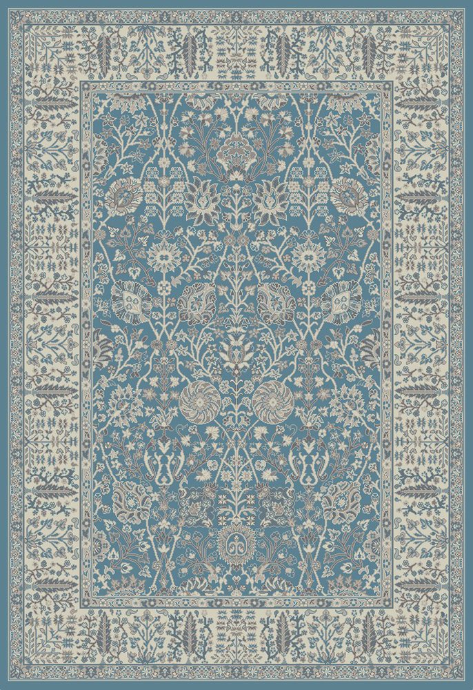 5' X 8' Blue and Ivory Oriental Area Rug