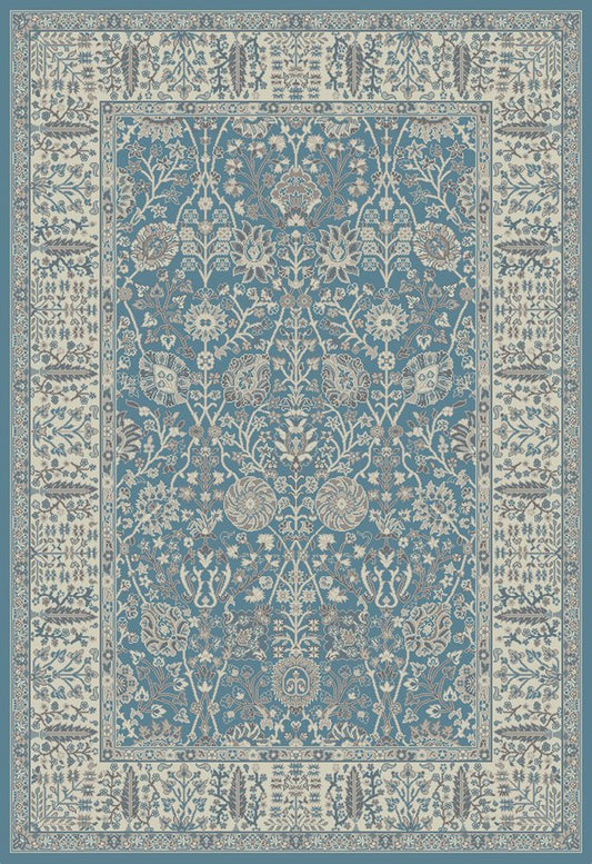 5' X 8' Blue and Ivory Oriental Area Rug