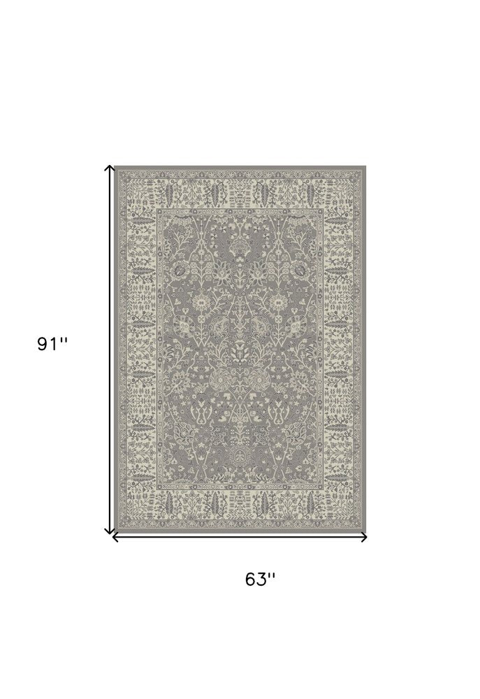 5' X 8' Blue and Ivory Oriental Area Rug