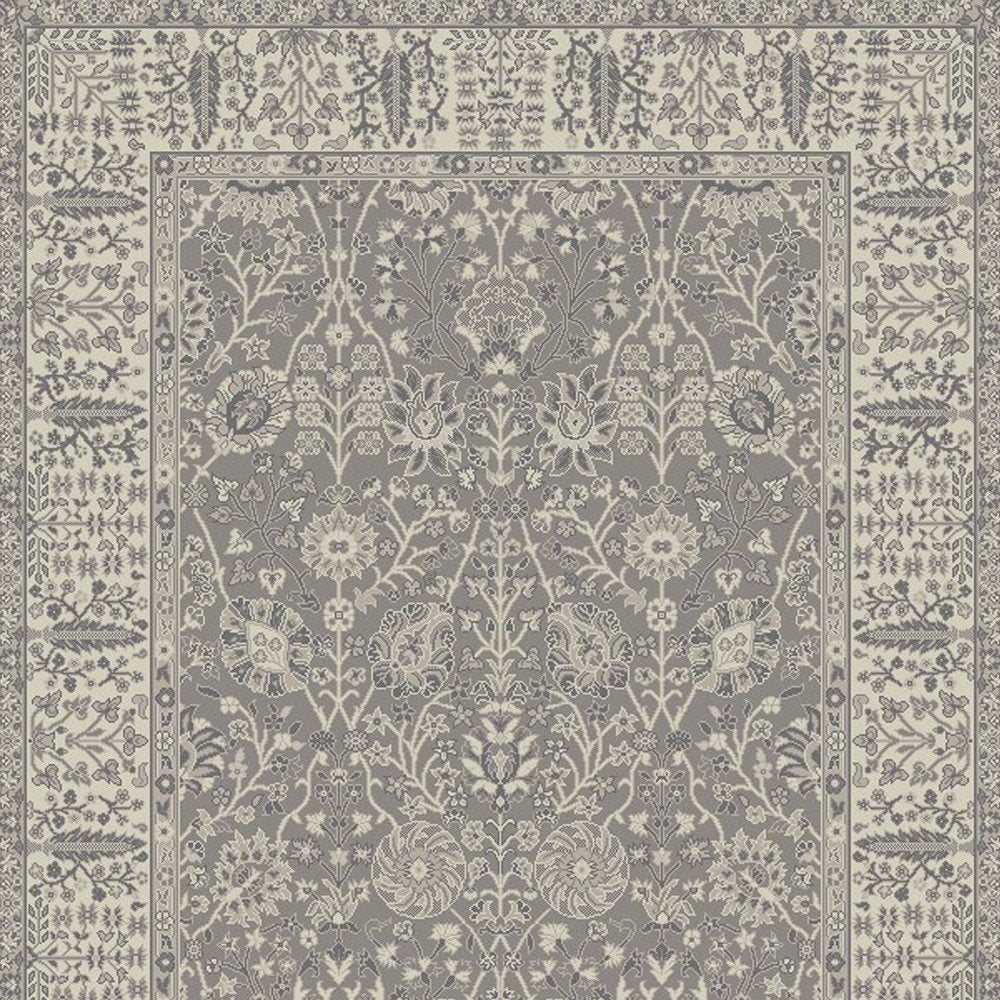5' X 8' Blue and Ivory Oriental Area Rug
