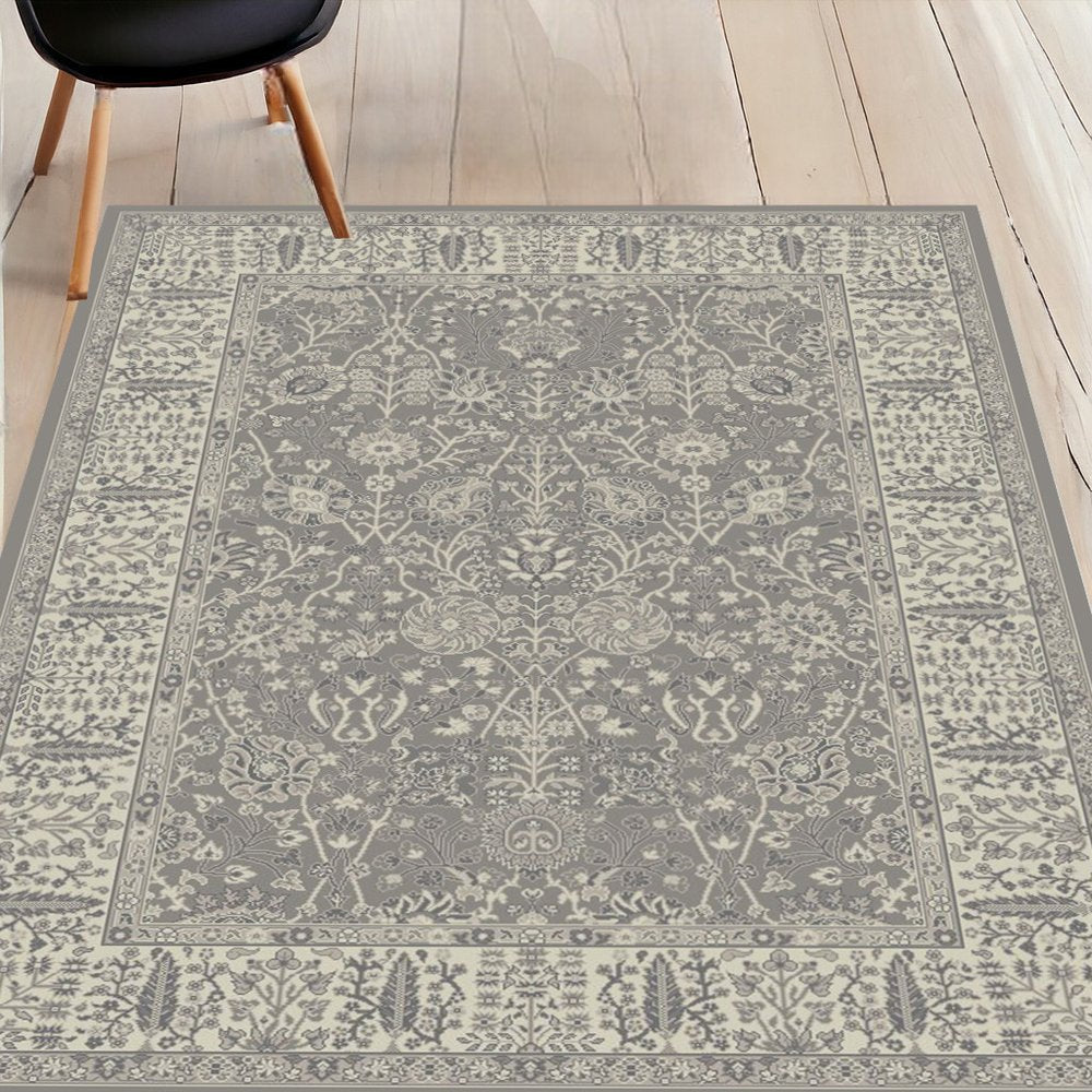 5' X 8' Blue and Ivory Oriental Area Rug