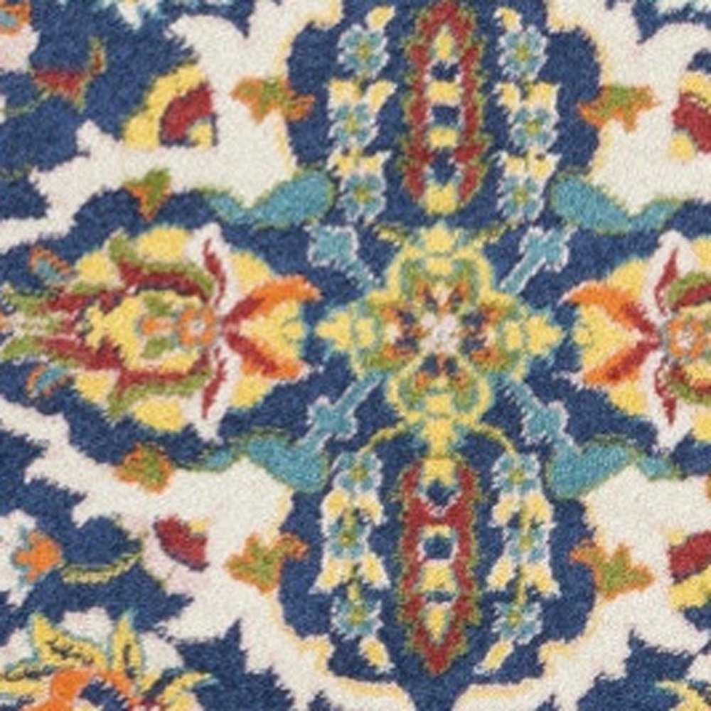 5' Blue Round Floral Power Loom Area Rug
