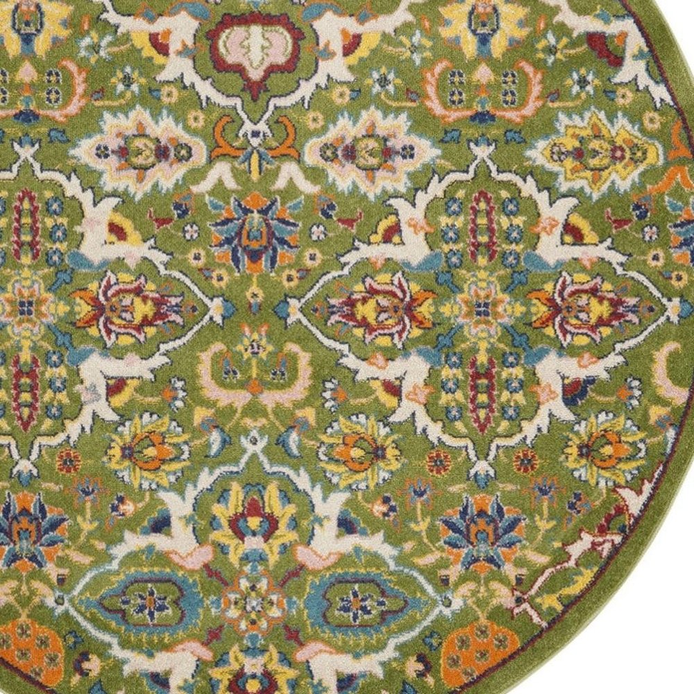 5' Green Yellow Blue and Red Round Floral Power Loom Area Rug