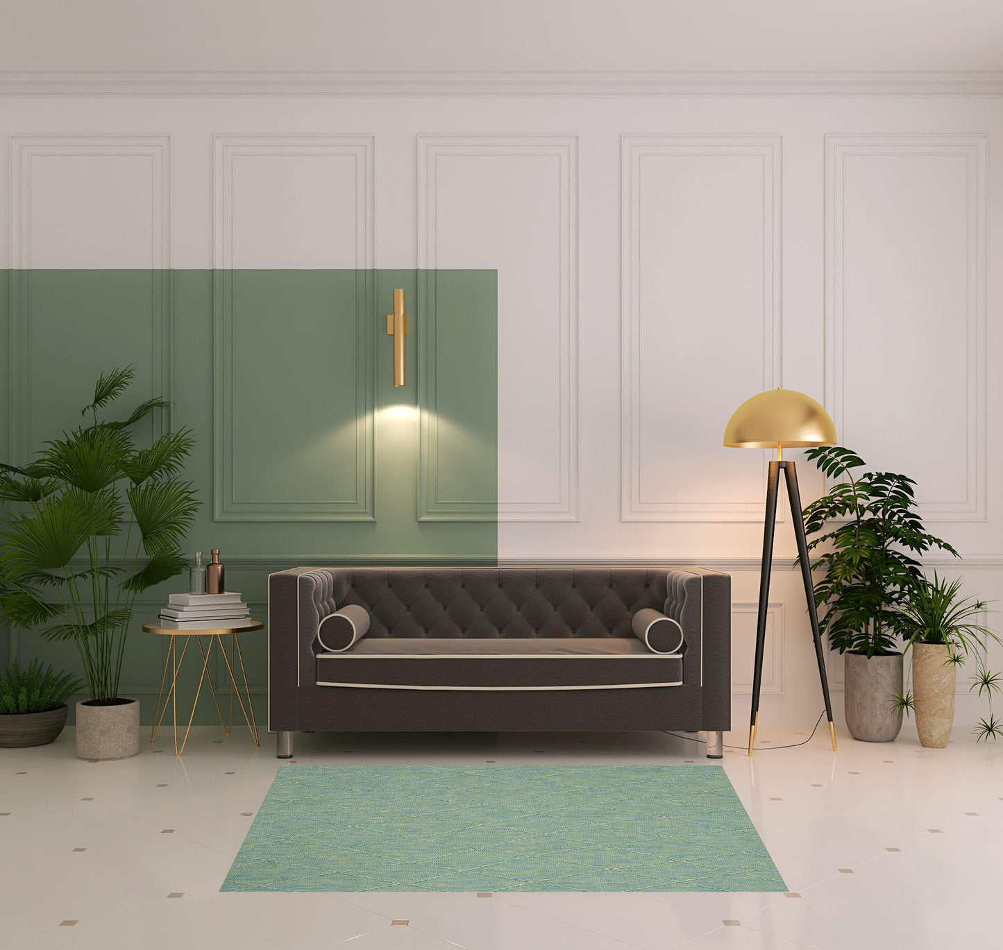 4' X 6' Blue Geometric Power Loom Non Skid Area Rug