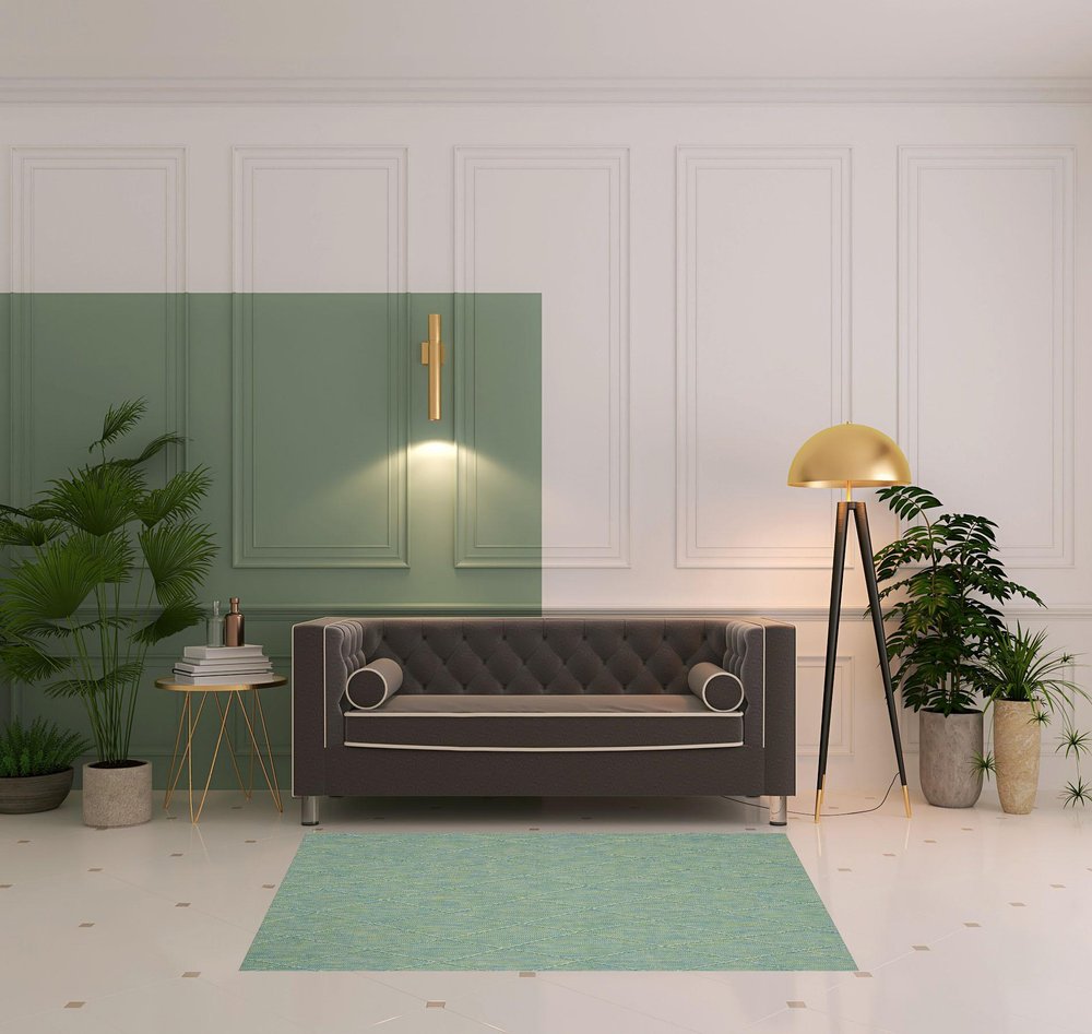 4' X 6' Blue Geometric Power Loom Non Skid Area Rug