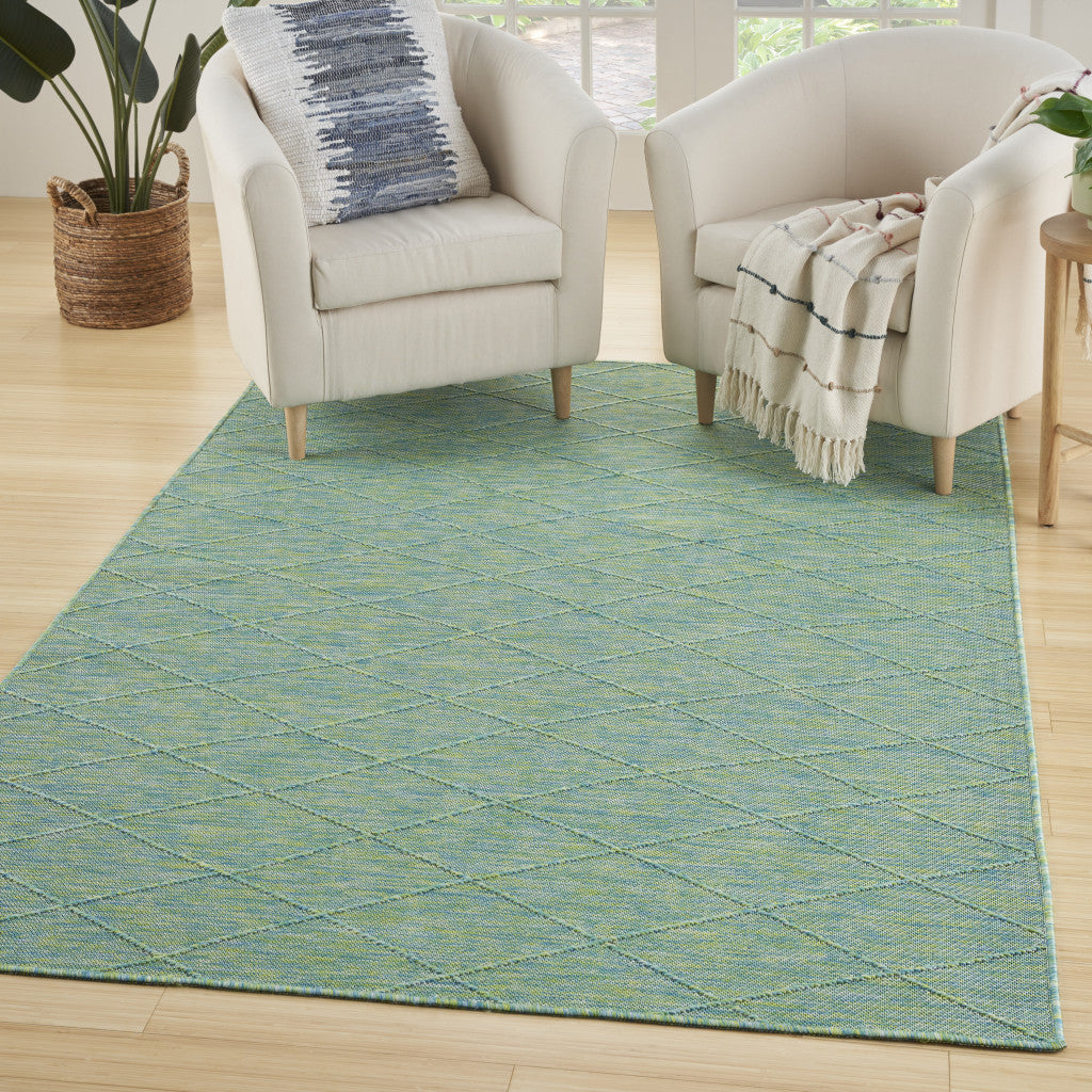 4' X 6' Blue Geometric Power Loom Non Skid Area Rug