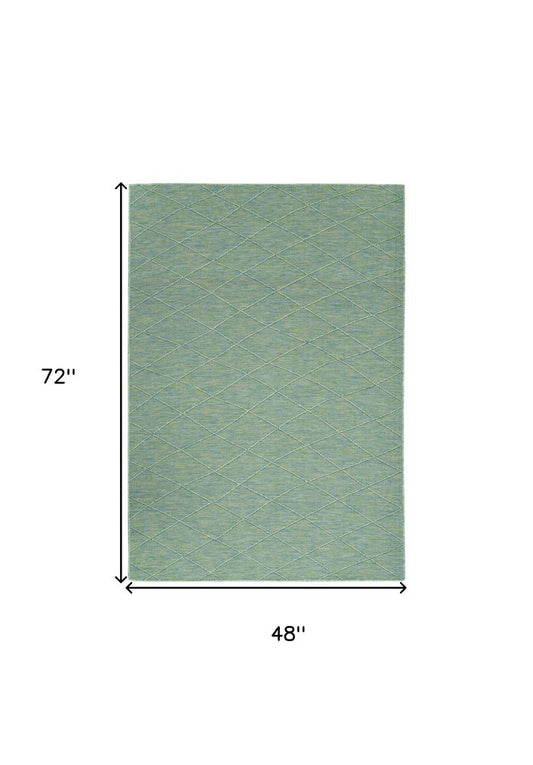 4' X 6' Blue Geometric Power Loom Non Skid Area Rug