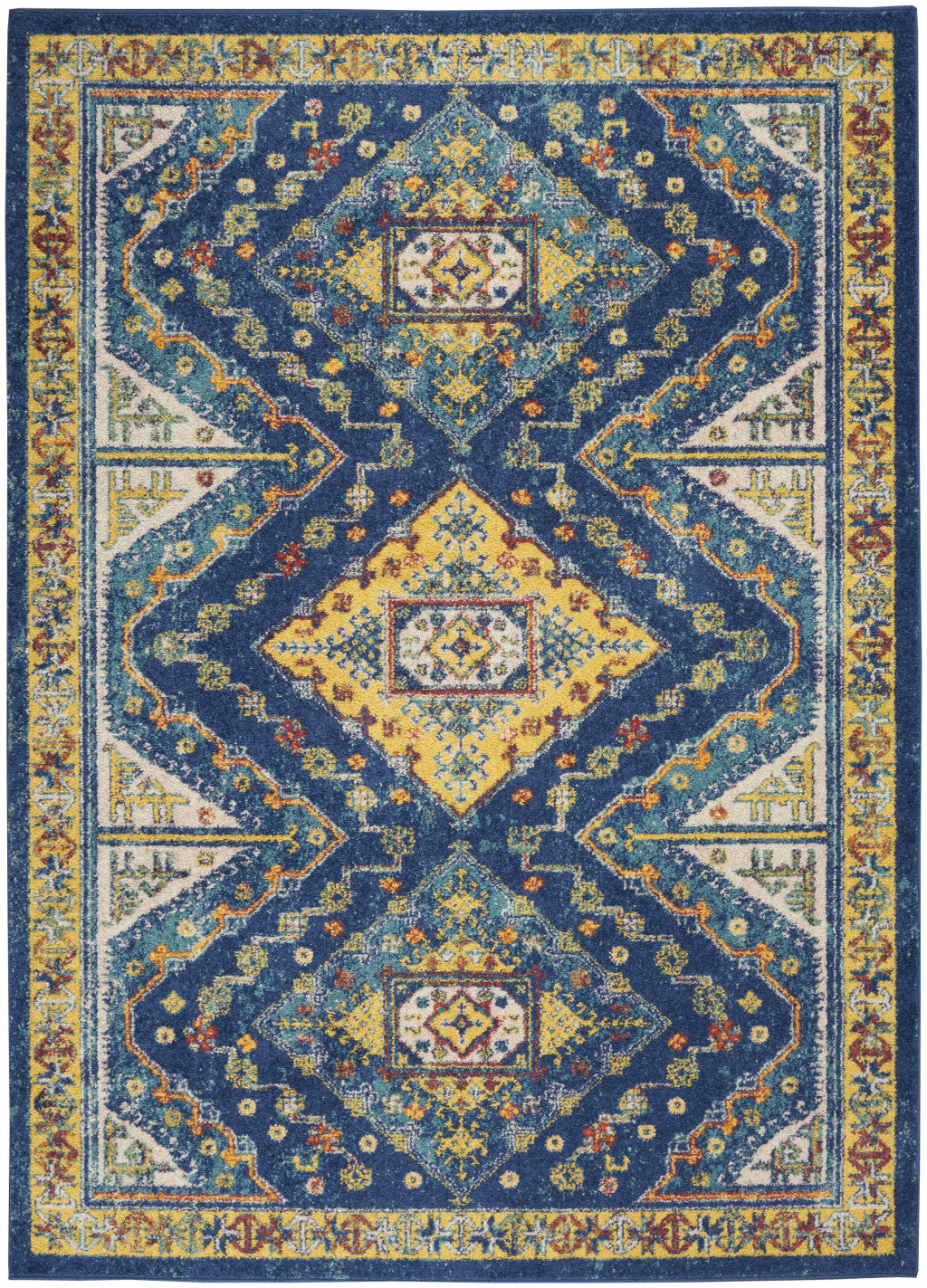 4' X 6' Blue Geometric Power Loom Area Rug