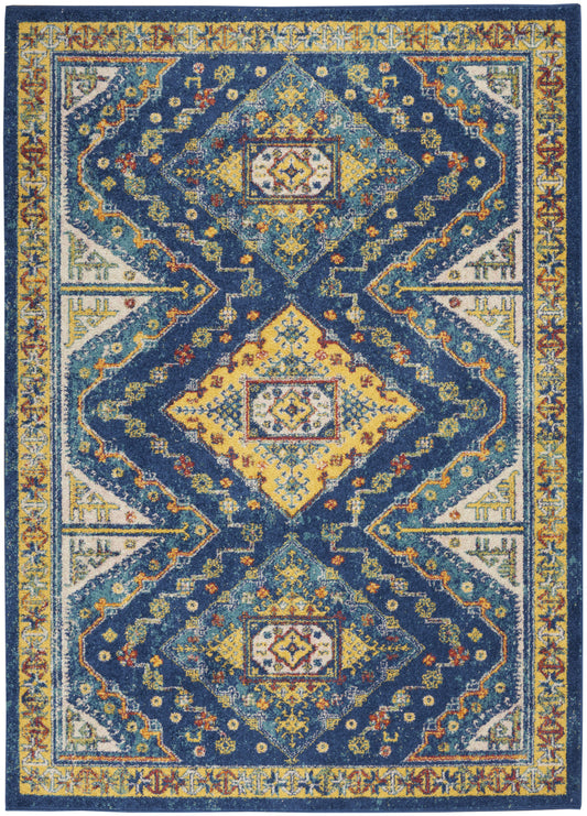 4' X 6' Blue Geometric Power Loom Area Rug