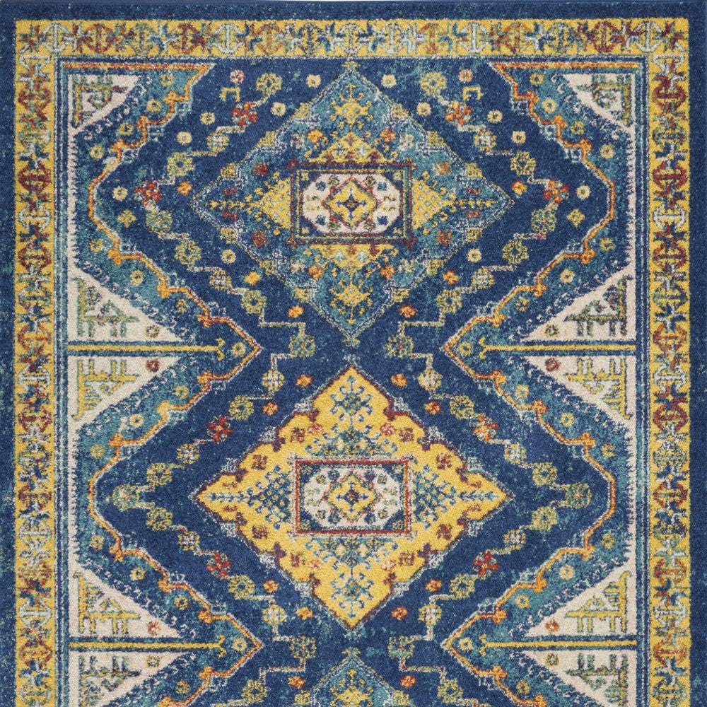 4' X 6' Blue Geometric Power Loom Area Rug