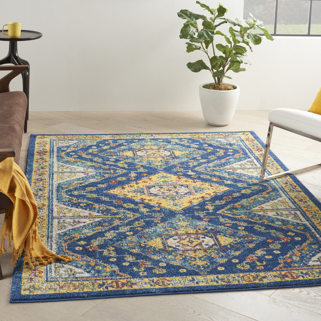 4' X 6' Blue Geometric Power Loom Area Rug