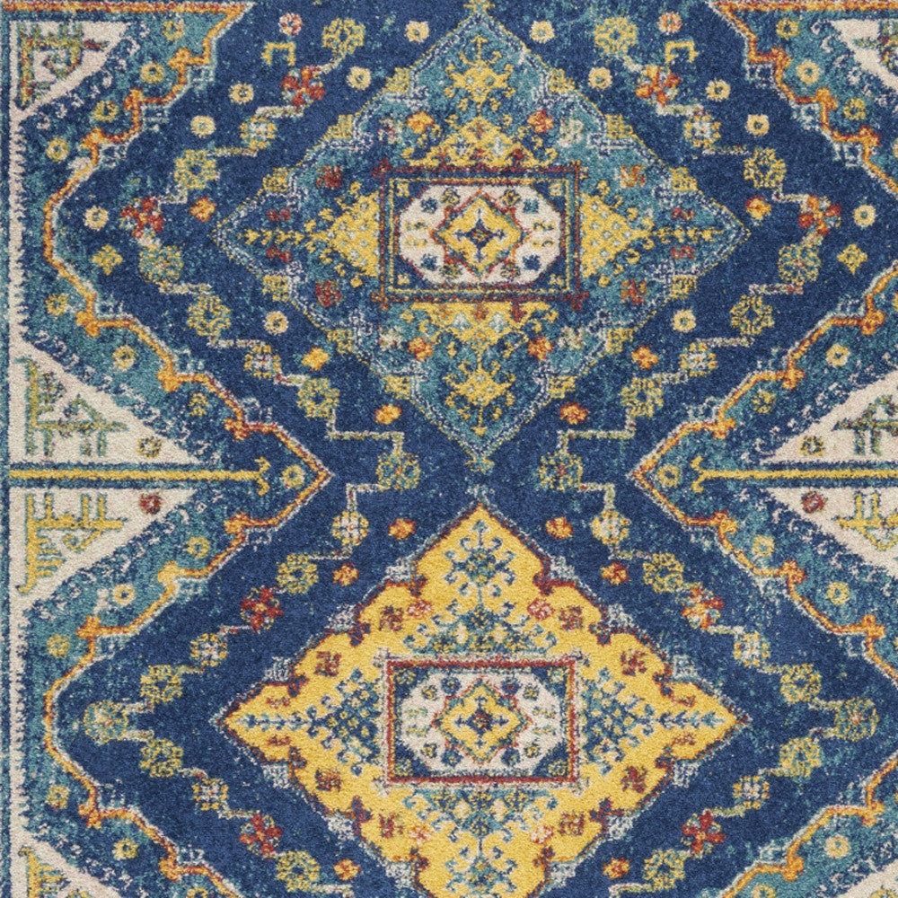 4' X 6' Blue Geometric Power Loom Area Rug