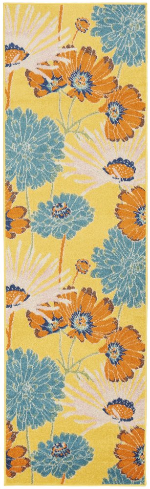 8' Yellow Floral Runner Rug