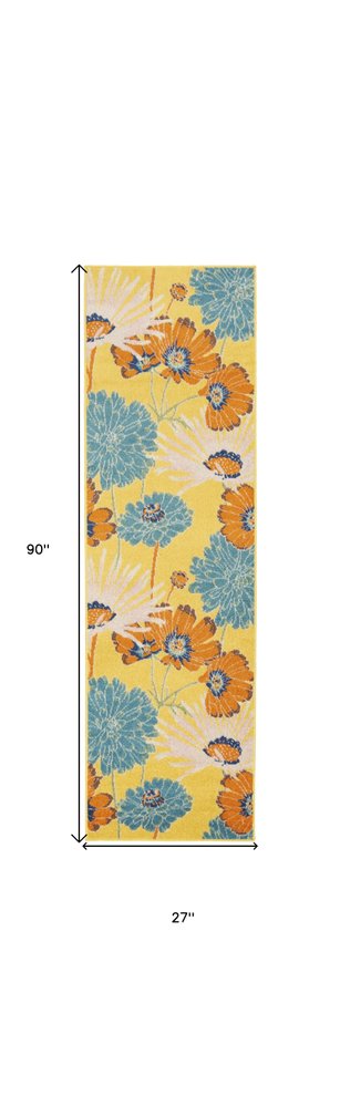 8' Yellow Floral Runner Rug