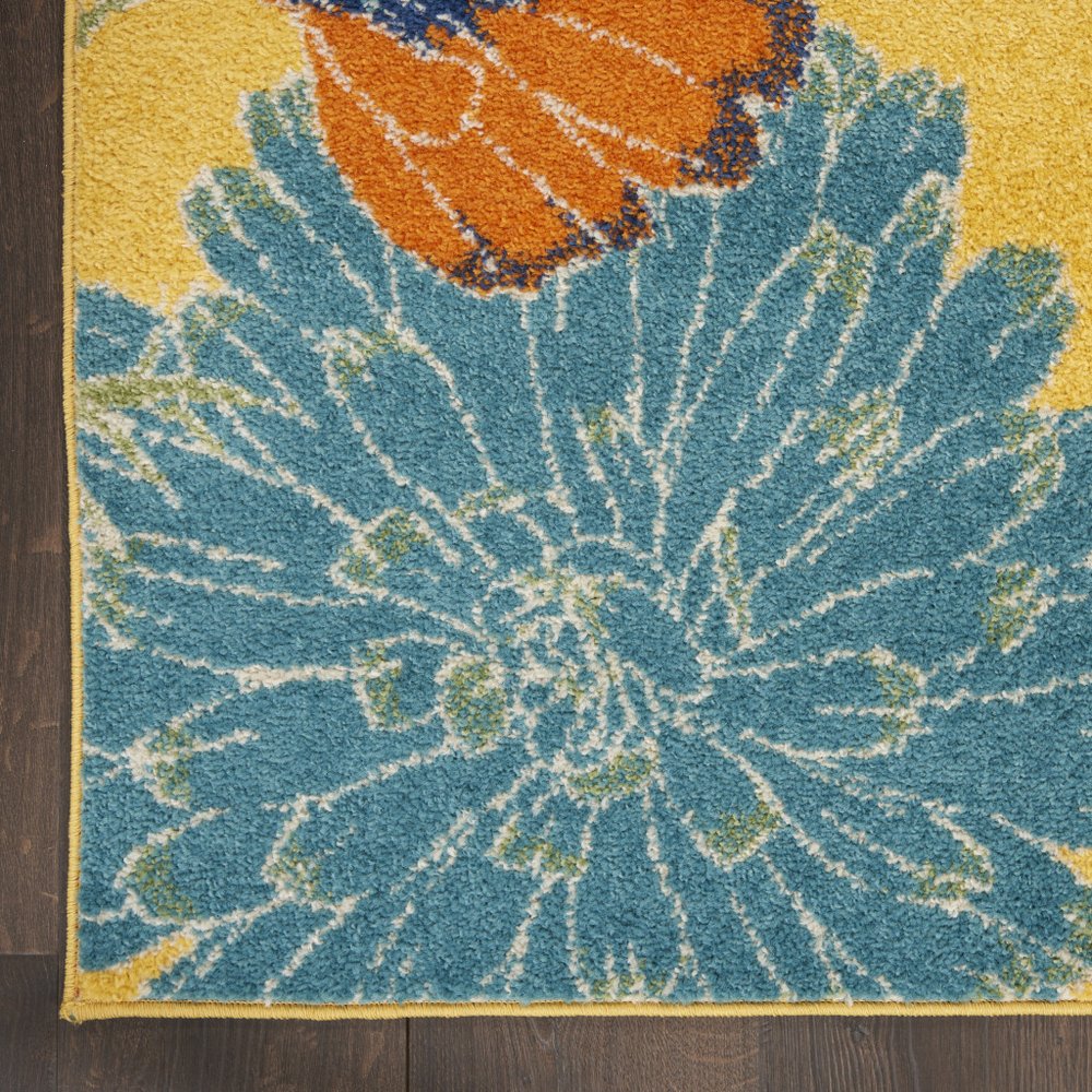 4' X 6' Yellow Floral Power Loom Area Rug