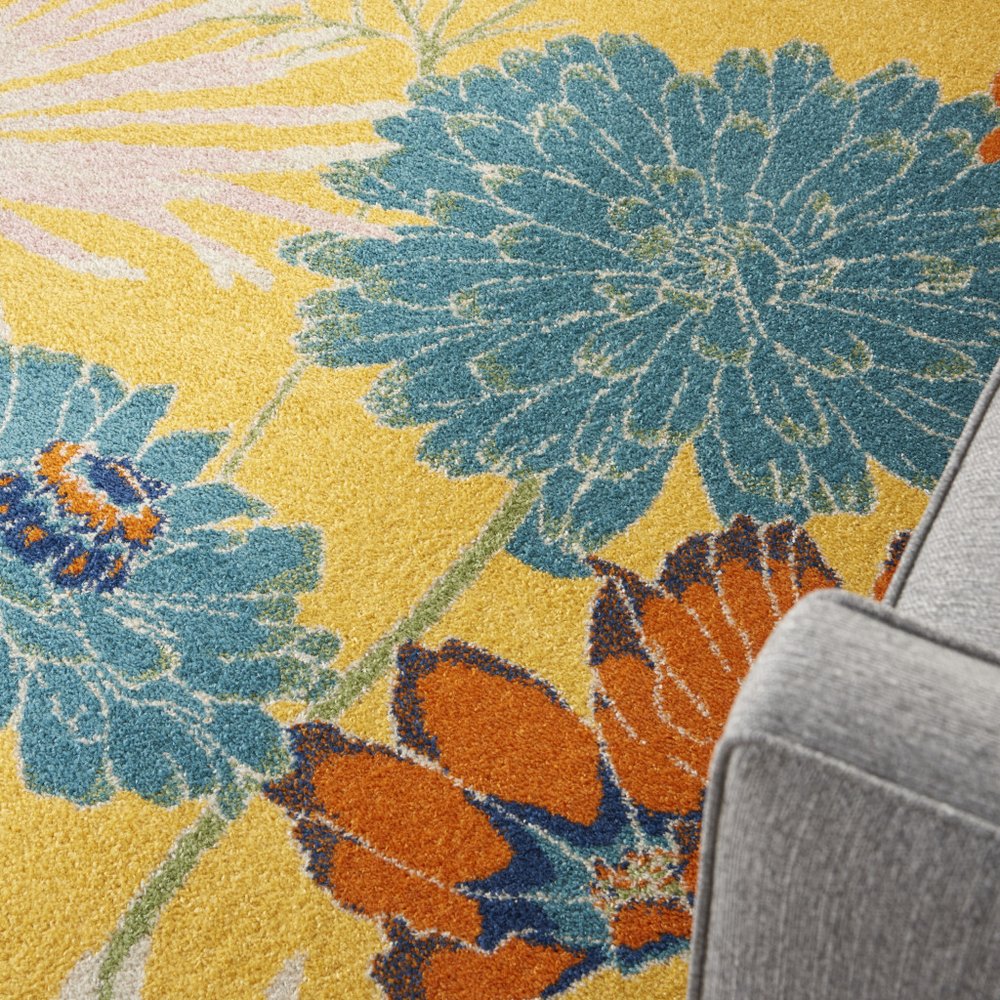 4' X 6' Yellow Floral Power Loom Area Rug