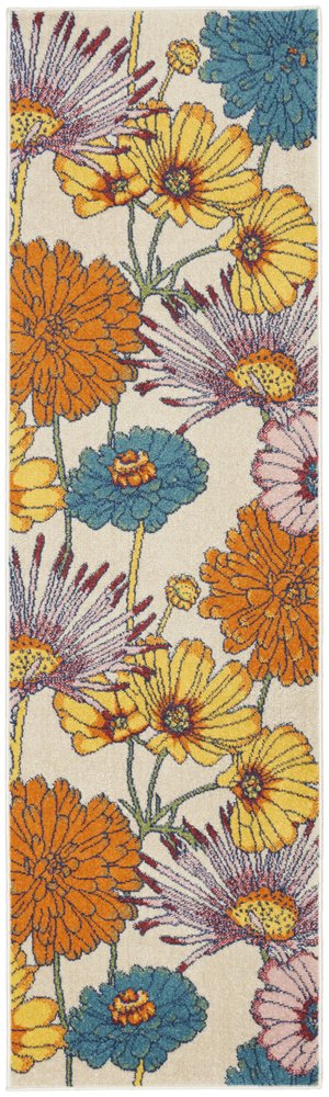 8' Cream Floral Runner Rug