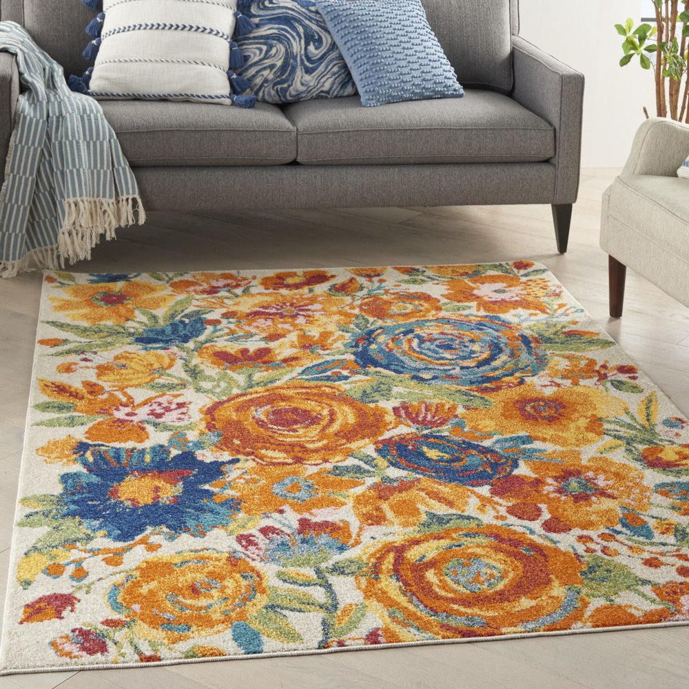 4' X 6' Cream Floral Power Loom Area Rug