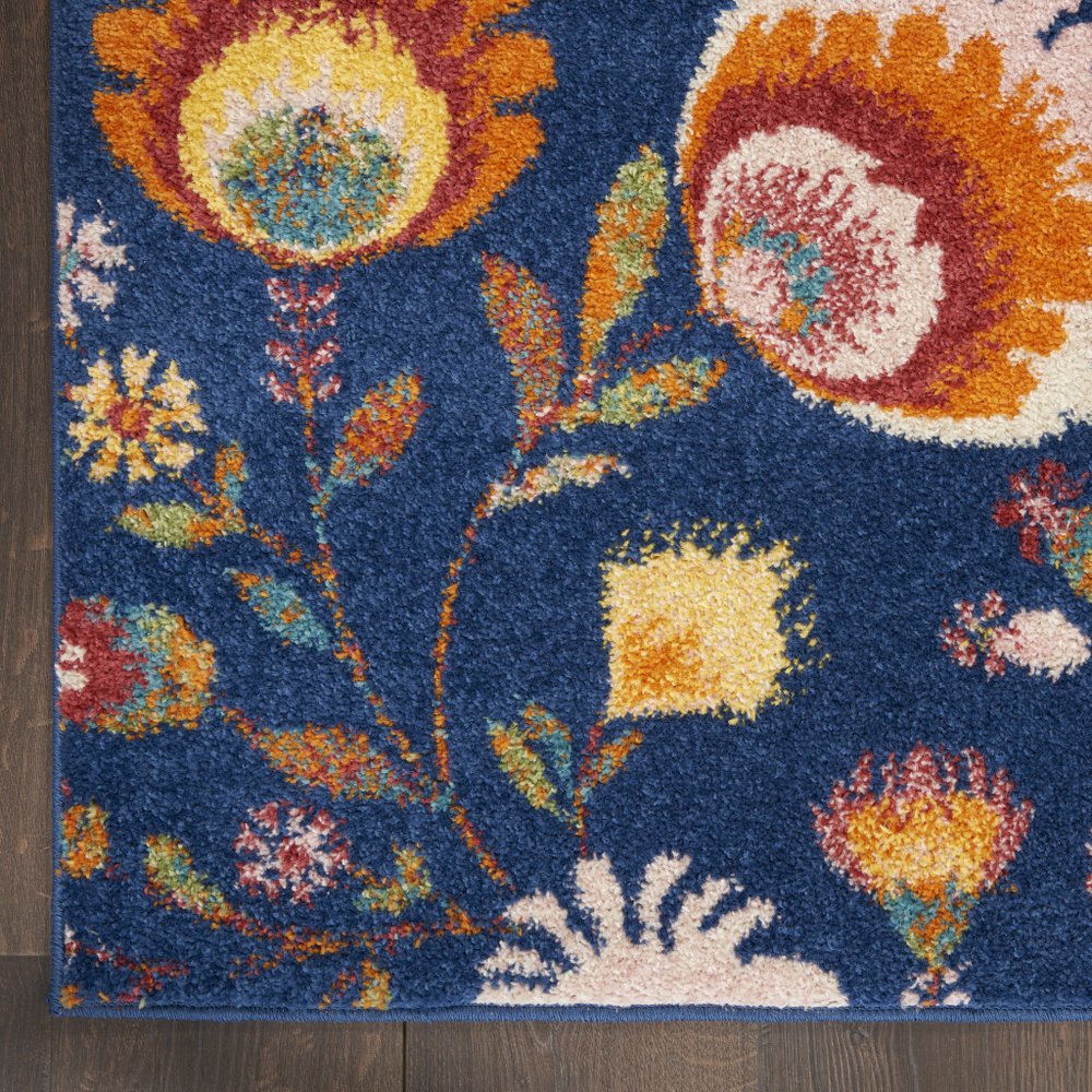 4' X 6' Orange Red And Blue Floral Area Rug