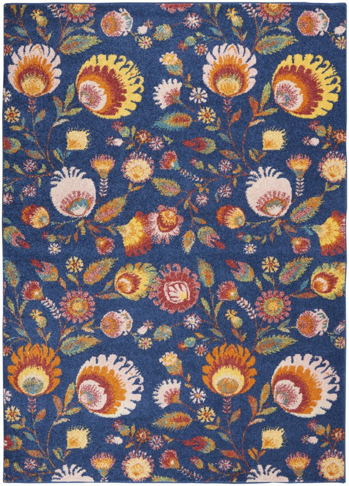 4' X 6' Orange Red And Blue Floral Area Rug