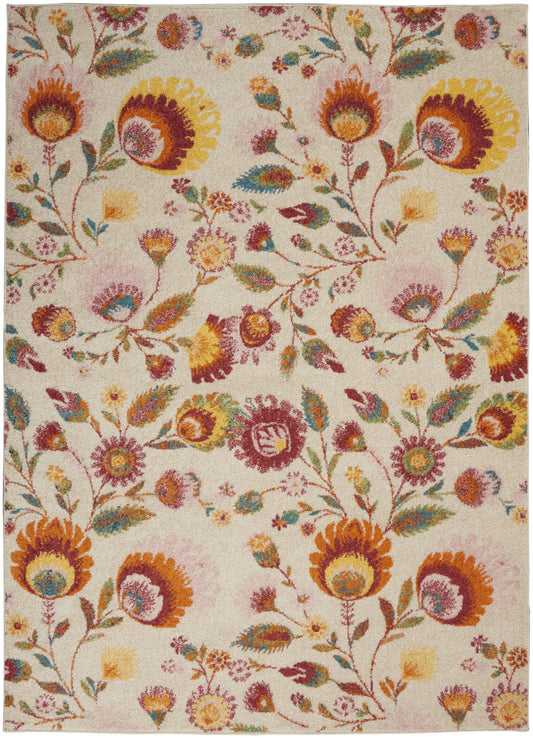 4' X 6' Orange and Ivory Floral Power Loom Area Rug