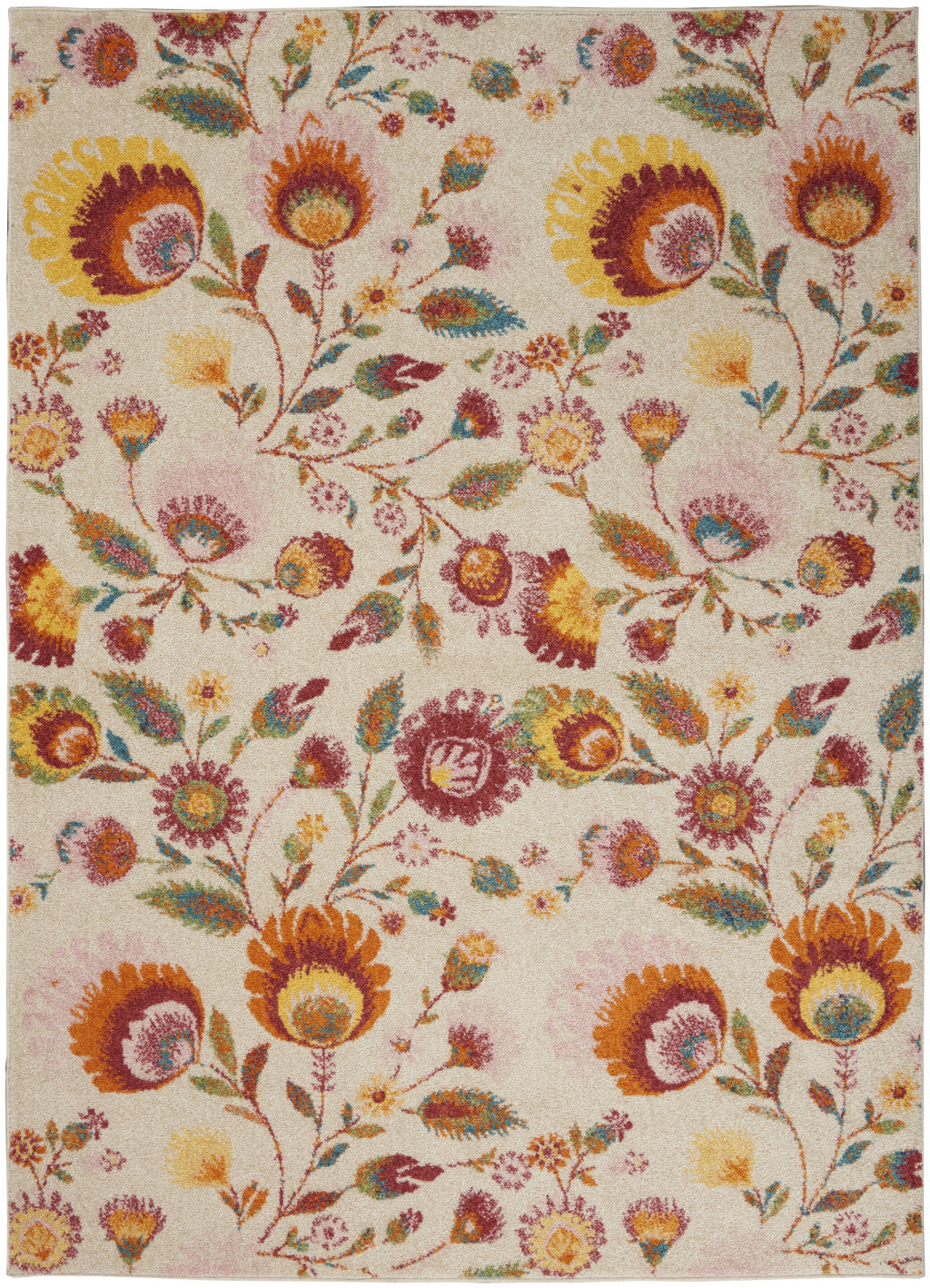 4' X 6' Orange and Ivory Floral Power Loom Area Rug
