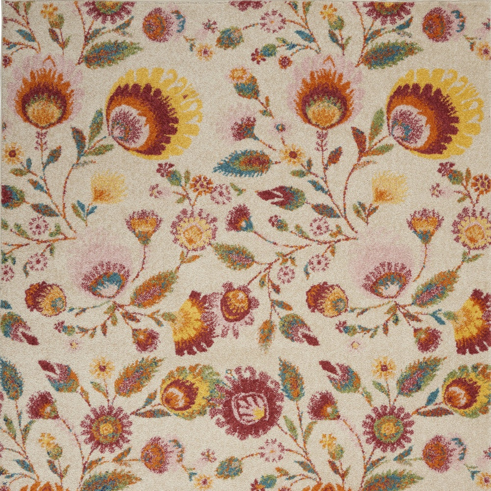 4' X 6' Orange and Ivory Floral Power Loom Area Rug