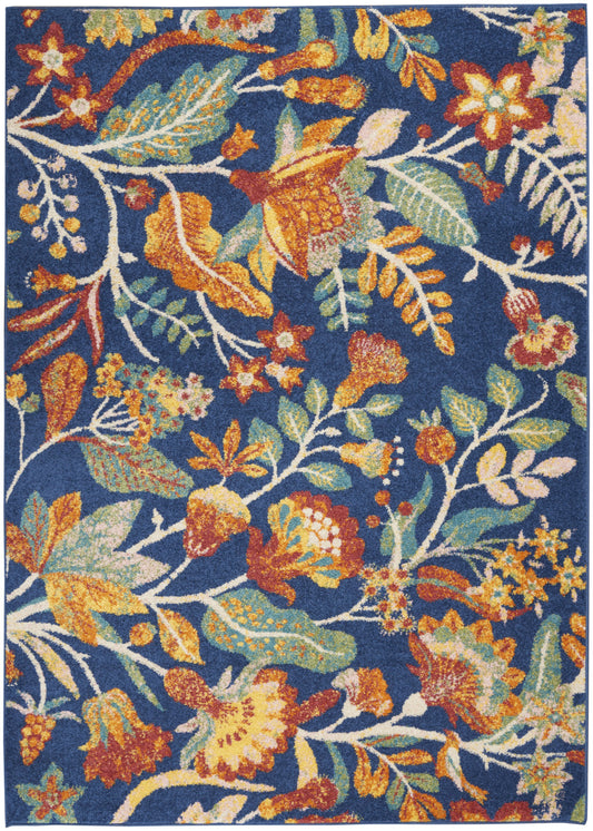 4' X 6' Blue and Orange Floral Power Loom Area Rug