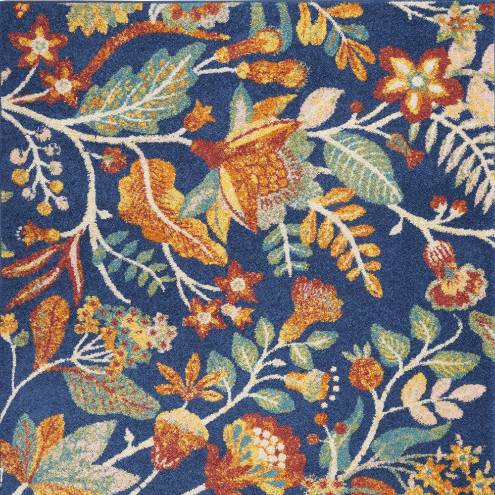 4' X 6' Blue and Orange Floral Power Loom Area Rug