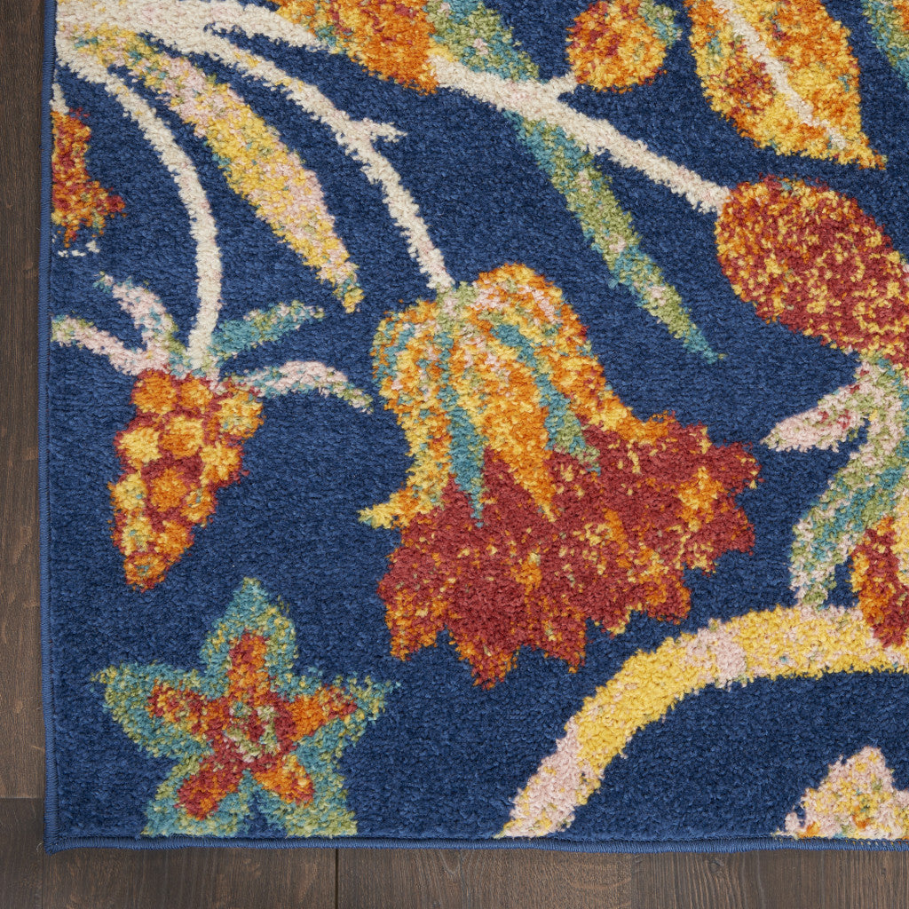 4' X 6' Blue and Orange Floral Power Loom Area Rug