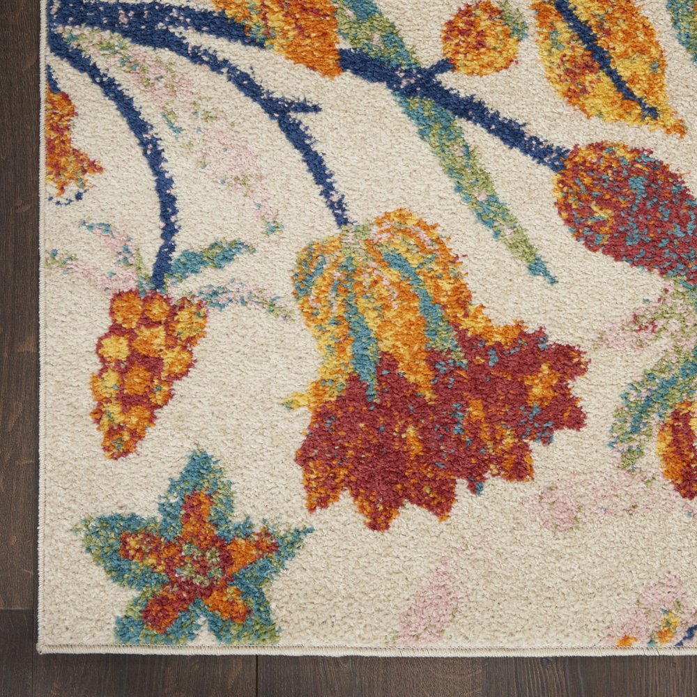 4' X 6' Orange Cream And Green Floral Area Rug