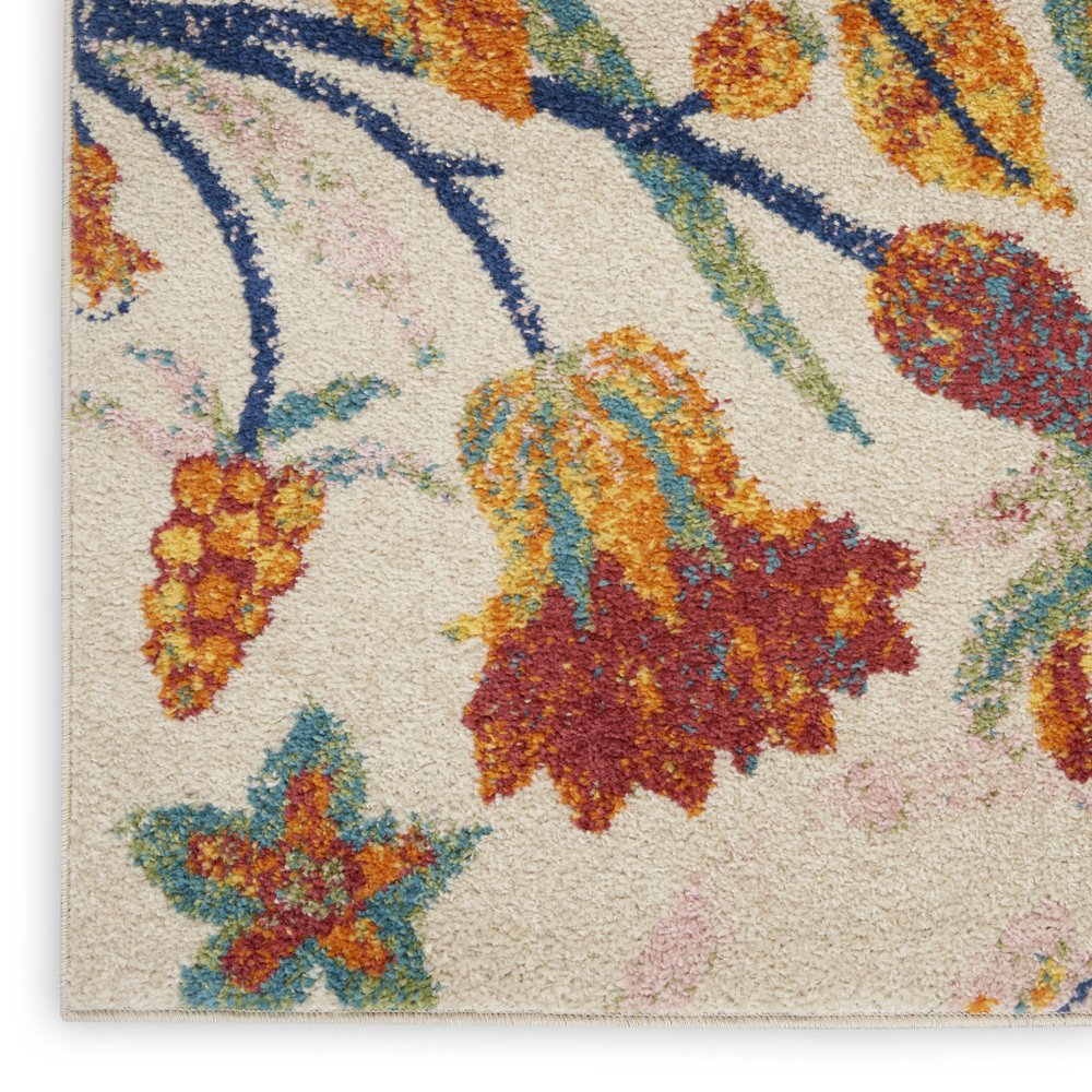 4' X 6' Orange Cream And Green Floral Area Rug