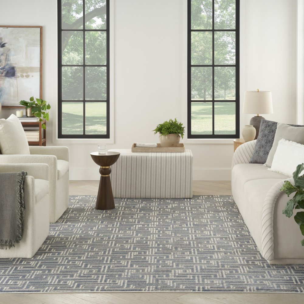 9' X 12' Blue Geometric Distressed Area Rug