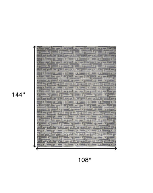 9' X 12' Blue Geometric Distressed Area Rug