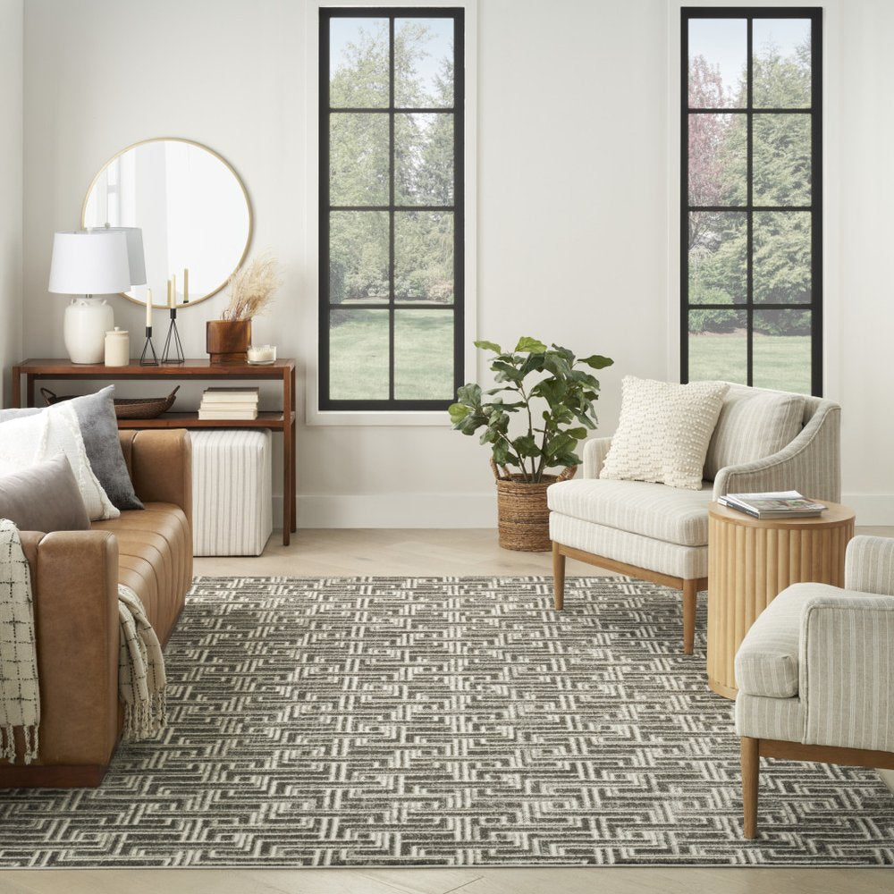 9' X 12' Gray Geometric Distressed Area Rug