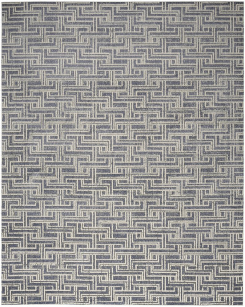 8' X 10' Blue Geometric Distressed Area Rug