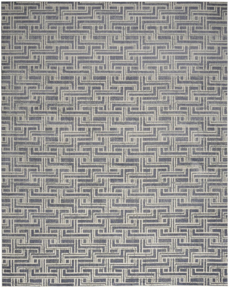 8' X 10' Blue Geometric Distressed Area Rug