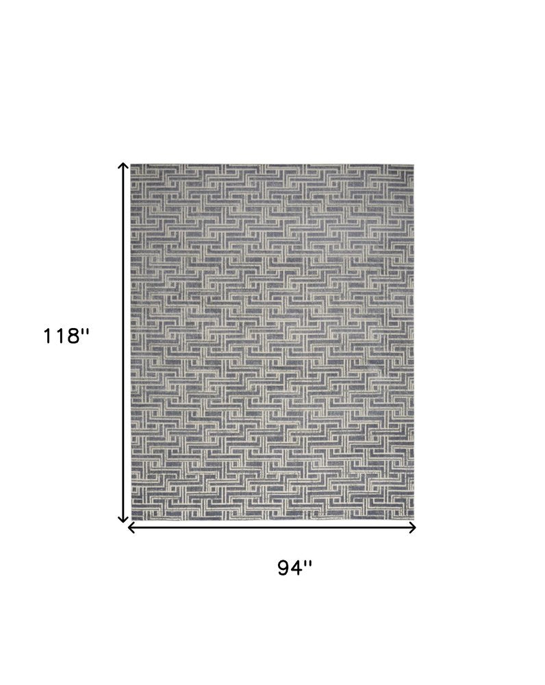 8' X 10' Blue Geometric Distressed Area Rug