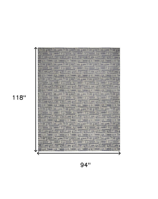 8' X 10' Blue Geometric Distressed Area Rug