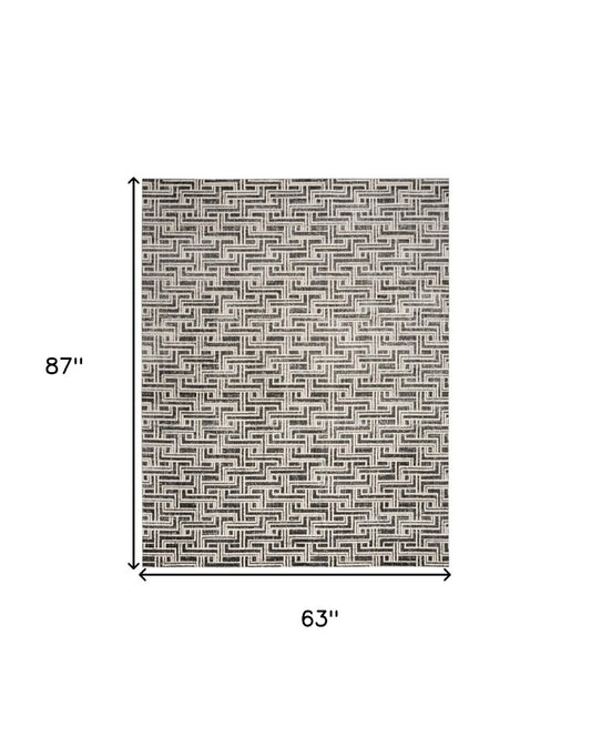 5' X 7' Gray Geometric Distressed Area Rug