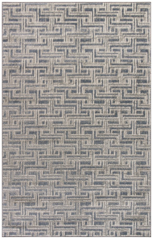 4' X 6' Blue Geometric Distressed Area Rug