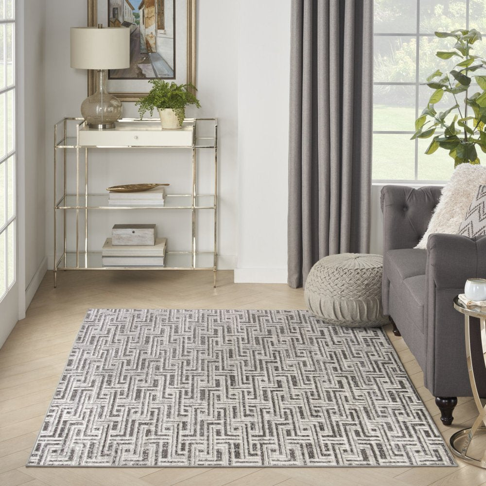 4' X 6' Gray Geometric Distressed Area Rug