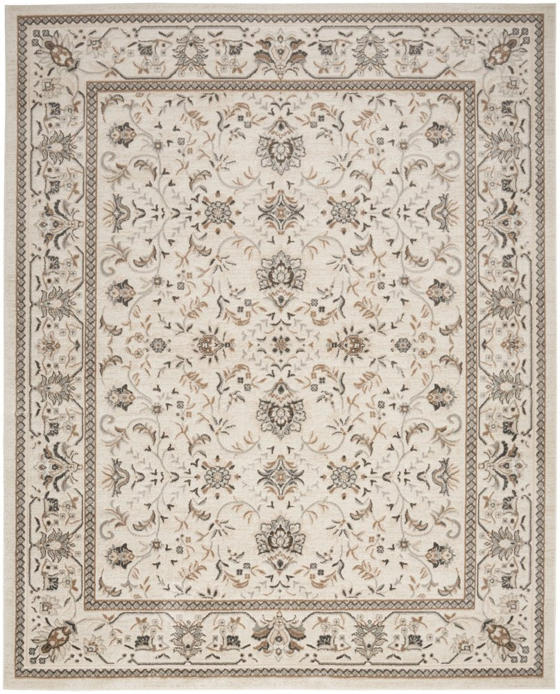 9' X 12' Cream Floral Distressed Area Rug