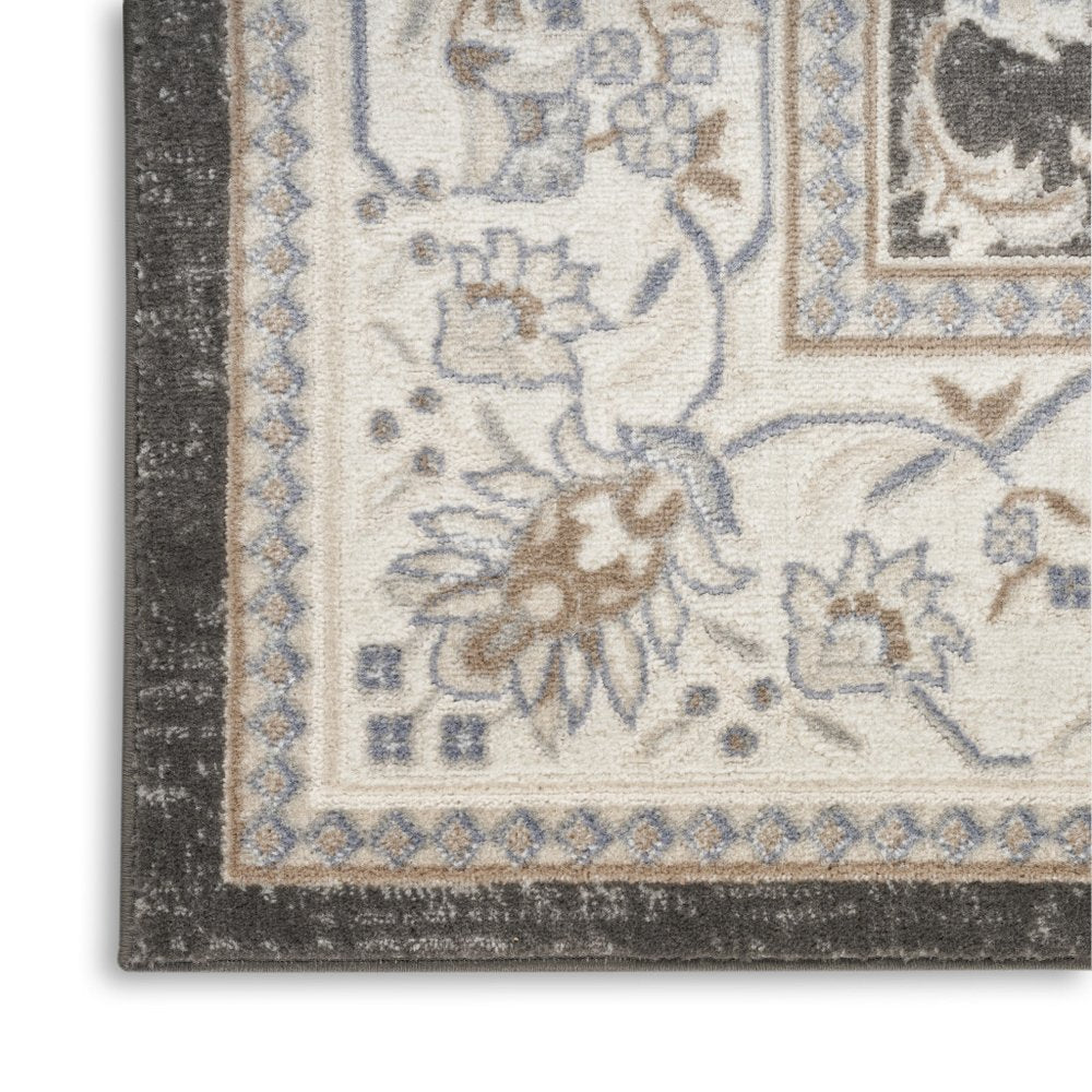 9' X 12' Gray Floral Distressed Area Rug