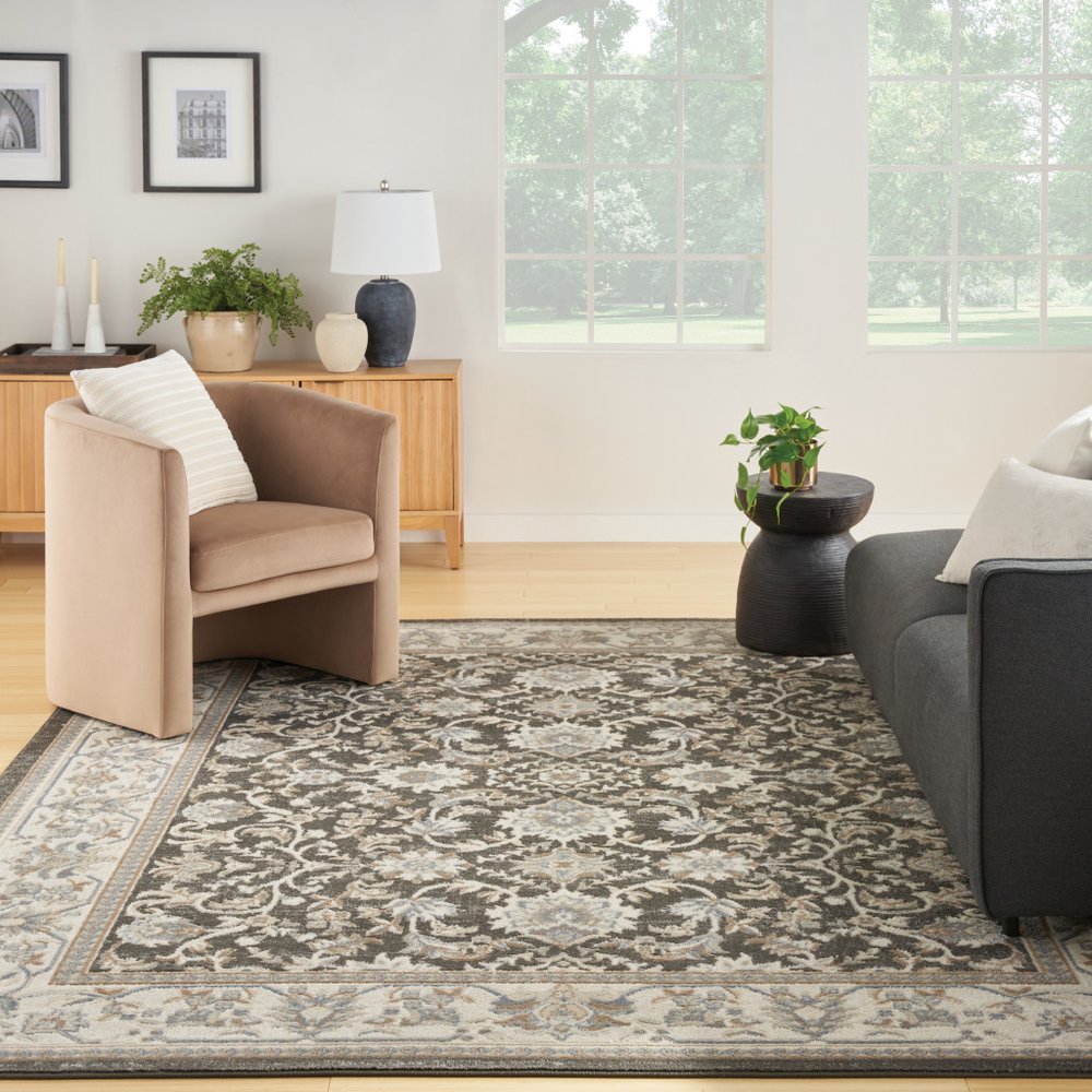 9' X 12' Gray Floral Distressed Area Rug