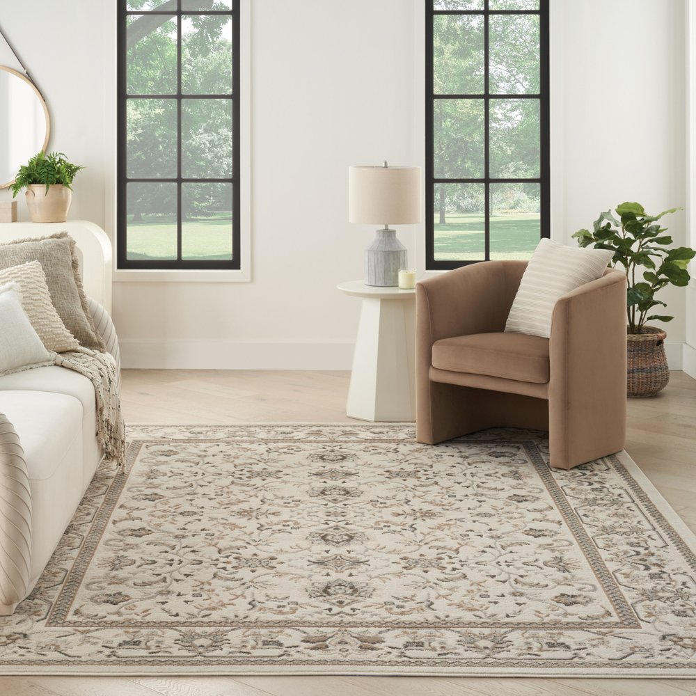 5' X 7' Cream Floral Distressed Area Rug