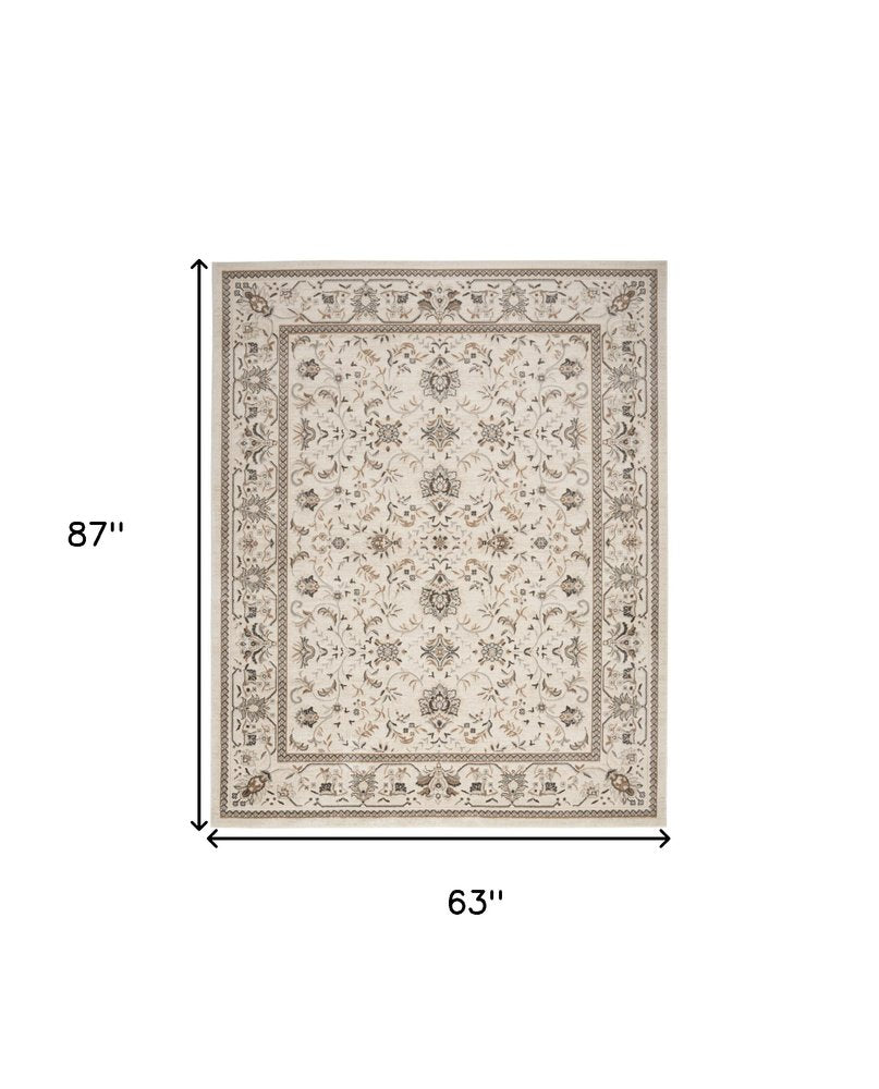 5' X 7' Cream Floral Distressed Area Rug