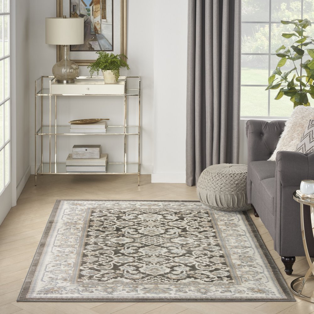 4' X 6' Gray Floral Distressed Area Rug